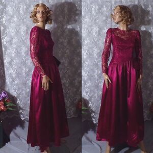 Vintage 80s Party Dress Size Small 1980s Retro Maroon Dark Romance Evening Gown